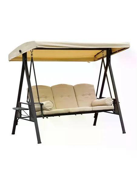 Outsunny Swing Chair Hammock Chair 3 Seater Canopy Cushion Shelter Outdoor Bench Steel Beige