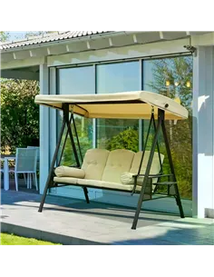 Outsunny Swing Chair Hammock Chair 3 Seater Canopy Cushion Shelter Outdoor Bench Steel Beige 2