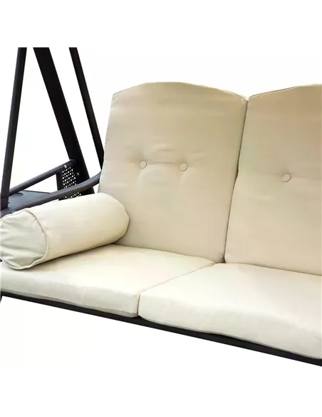 Outsunny Swing Chair Hammock Chair 3 Seater Canopy Cushion Shelter Outdoor Bench Steel Beige