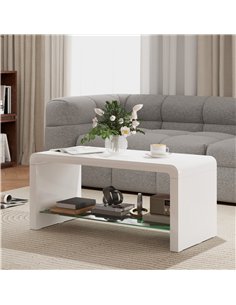 HOMCOM Curved Two-Tier Coffee Table - High Gloss White 2
