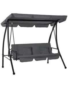 Outsunny Outdoor 2-in-1 Swing Chair Lounger 3 Seater Garden Swing Seat Bed Convertible Tilt Canopy W/ Cushion, Dark Grey