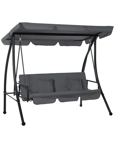 Outsunny Outdoor 2-in-1 Swing Chair Lounger 3 Seater Garden Swing Seat Bed Convertible Tilt Canopy W/ Cushion, Dark Grey