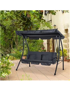 Outsunny Outdoor 2-in-1 Swing Chair Lounger 3 Seater Garden Swing Seat Bed Convertible Tilt Canopy W/ Cushion, Dark Grey 2