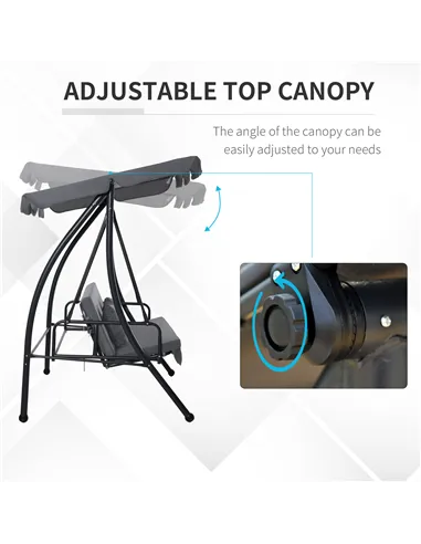 Outsunny Outdoor 2-in-1 Swing Chair Lounger 3 Seater Garden Swing Seat Bed Convertible Tilt Canopy W/ Cushion, Dark Grey