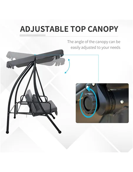 Outsunny Outdoor 2-in-1 Swing Chair Lounger 3 Seater Garden Swing Seat Bed Convertible Tilt Canopy W/ Cushion, Dark Grey