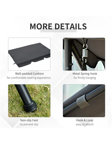 Outsunny Outdoor 2-in-1 Swing Chair Lounger 3 Seater Garden Swing Seat Bed Convertible Tilt Canopy W/ Cushion, Dark Grey