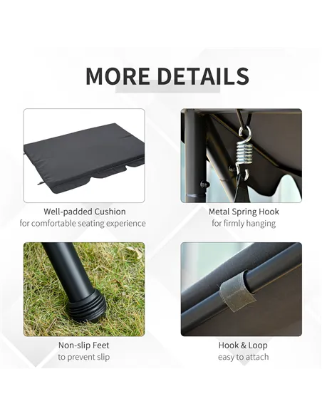 Outsunny Outdoor 2-in-1 Swing Chair Lounger 3 Seater Garden Swing Seat Bed Convertible Tilt Canopy W/ Cushion, Dark Grey