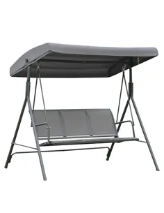 Outsunny 3 Seater Swing Chair, Garden Swing Bench with Canopy, Breathable Mesh Seat and Heavy Duty Steel Frame for Patio, Yard, 