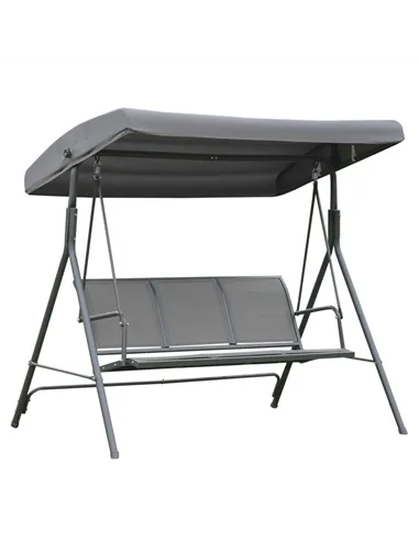 Outsunny 3 Seater Swing Chair, Garden Swing Bench with Canopy, Breathable Mesh Seat and Heavy Duty Steel Frame for Patio, Yard, 