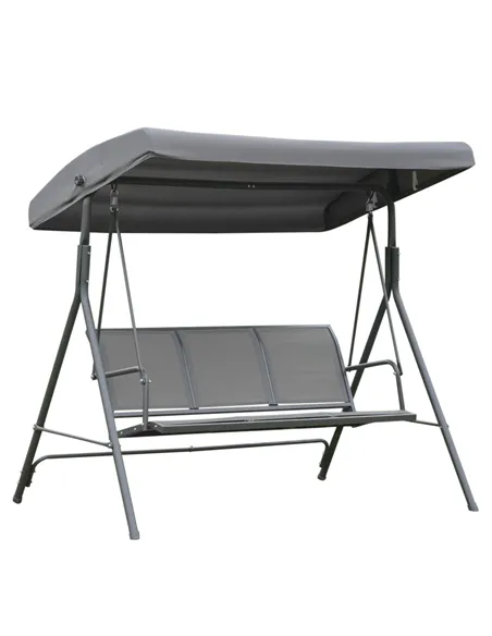 Outsunny 3 Seater Swing Chair, Garden Swing Bench with Canopy, Breathable Mesh Seat and Heavy Duty Steel Frame for Patio, Yard, 