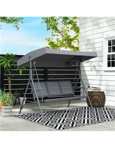 Outsunny 3 Seater Swing Chair, Garden Swing Bench with Canopy, Breathable Mesh Seat and Heavy Duty Steel Frame for Patio, Yard, 