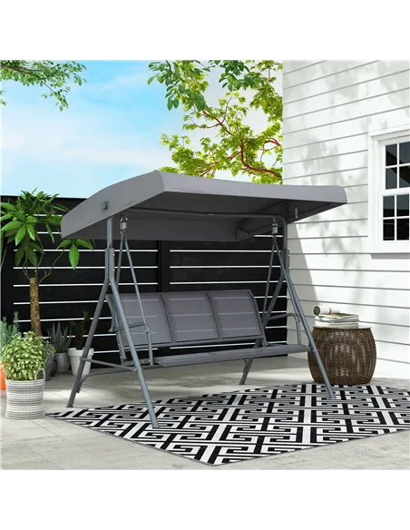 Outsunny 3 Seater Swing Chair, Garden Swing Bench with Canopy, Breathable Mesh Seat and Heavy Duty Steel Frame for Patio, Yard, 