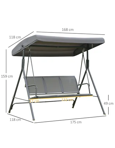 Outsunny 3 Seater Swing Chair, Garden Swing Bench with Canopy, Breathable Mesh Seat and Heavy Duty Steel Frame for Patio, Yard, 