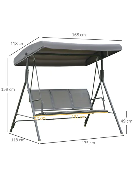 Outsunny 3 Seater Swing Chair, Garden Swing Bench with Canopy, Breathable Mesh Seat and Heavy Duty Steel Frame for Patio, Yard, 