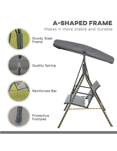 Outsunny 3 Seater Swing Chair, Garden Swing Bench with Canopy, Breathable Mesh Seat and Heavy Duty Steel Frame for Patio, Yard, 