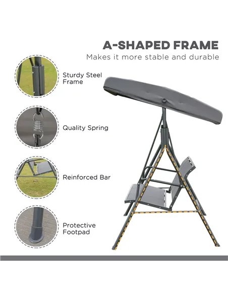 Outsunny 3 Seater Swing Chair, Garden Swing Bench with Canopy, Breathable Mesh Seat and Heavy Duty Steel Frame for Patio, Yard, 