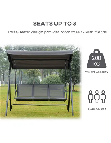 Outsunny 3 Seater Swing Chair, Garden Swing Bench with Canopy, Breathable Mesh Seat and Heavy Duty Steel Frame for Patio, Yard, 