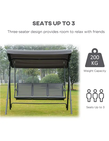 Outsunny 3 Seater Swing Chair, Garden Swing Bench with Canopy, Breathable Mesh Seat and Heavy Duty Steel Frame for Patio, Yard, 