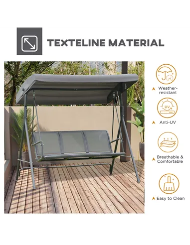 Outsunny 3 Seater Swing Chair, Garden Swing Bench with Canopy, Breathable Mesh Seat and Heavy Duty Steel Frame for Patio, Yard, 