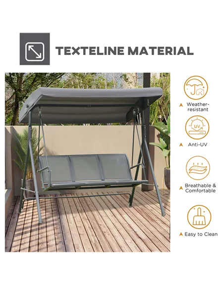 Outsunny 3 Seater Swing Chair, Garden Swing Bench with Canopy, Breathable Mesh Seat and Heavy Duty Steel Frame for Patio, Yard, 