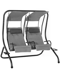 Outsunny Canopy Swing 2 Separate Relax Chairs w/ Handrails and Removable Canopy Grey