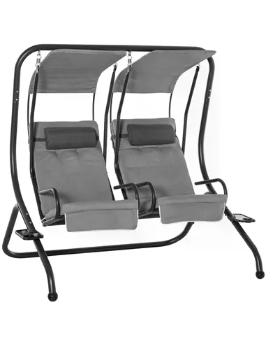 Outsunny Canopy Swing 2 Separate Relax Chairs w/ Handrails and Removable Canopy Grey