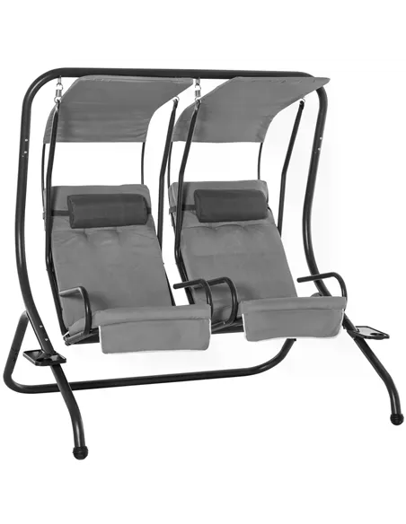 Outsunny Canopy Swing 2 Separate Relax Chairs w/ Handrails and Removable Canopy Grey