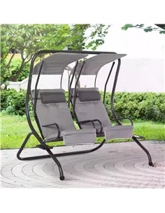 Outsunny Canopy Swing 2 Separate Relax Chairs w/ Handrails and Removable Canopy Grey 2