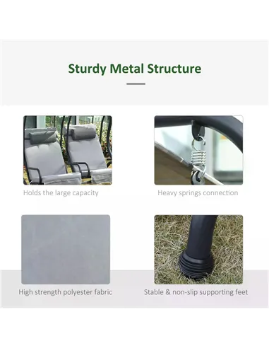 Outsunny Canopy Swing 2 Separate Relax Chairs w/ Handrails and Removable Canopy Grey