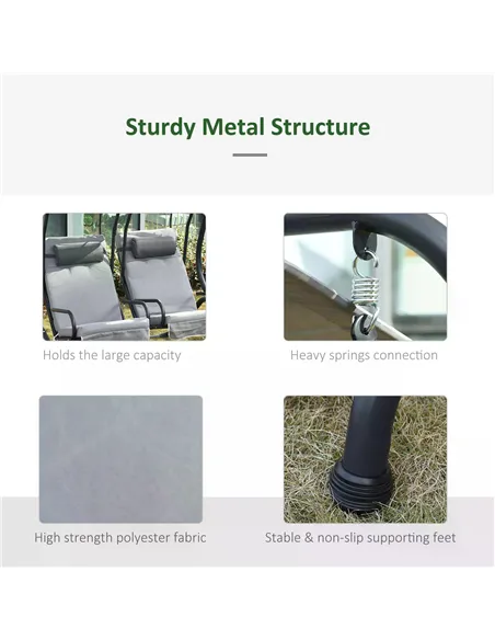 Outsunny Canopy Swing 2 Separate Relax Chairs w/ Handrails and Removable Canopy Grey