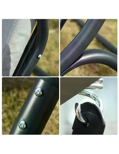 Outsunny Canopy Swing 2 Separate Relax Chairs w/ Handrails and Removable Canopy Grey