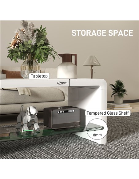 HOMCOM Curved Two-Tier Coffee Table - High Gloss White