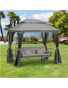 Outsunny 3 Seater Swing Chair 3-in-1 Convertible Garden Swing Seat Bed Gazebo Patio Bench Outdoor with Double Tier Canopy, Cushi 2