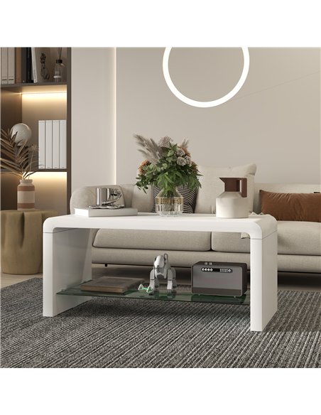 HOMCOM Curved Two-Tier Coffee Table - High Gloss White