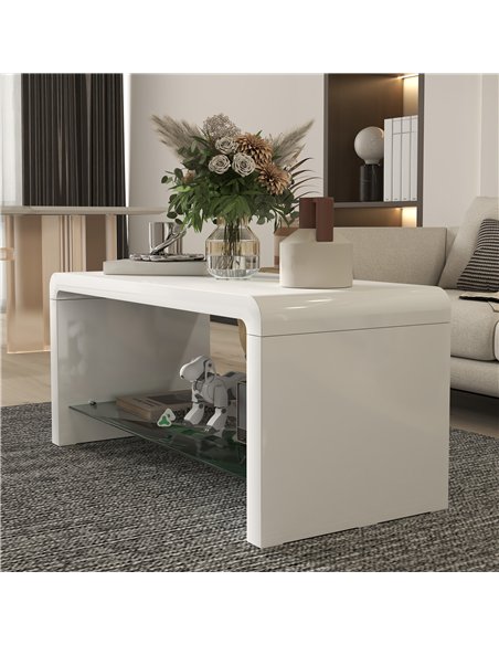 HOMCOM Curved Two-Tier Coffee Table - High Gloss White