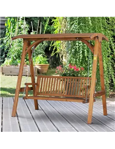 Outsunny 3 Seater Garden Swing Seat Wooden Swing Chair Hammock Bench Lounger with Canopy, Natural 2