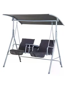 Outsunny Steel Frame 2-Seater  Swing Chair w/ Table Grey