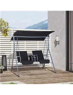 Outsunny Steel Frame 2-Seater  Swing Chair w/ Table Grey 2