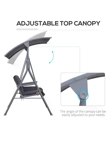 Outsunny Steel Frame 2-Seater  Swing Chair w/ Table Grey