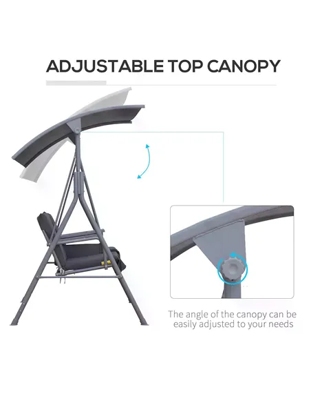 Outsunny Steel Frame 2-Seater  Swing Chair w/ Table Grey
