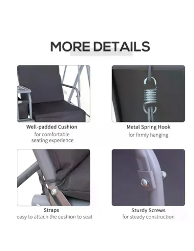 Outsunny Steel Frame 2-Seater  Swing Chair w/ Table Grey