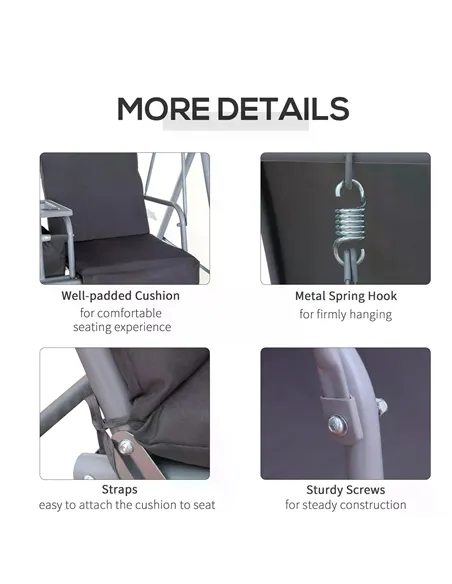 Outsunny Steel Frame 2-Seater  Swing Chair w/ Table Grey