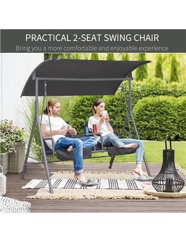 Outsunny Steel Frame 2-Seater  Swing Chair w/ Table Grey