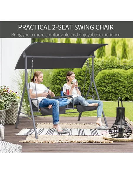 Outsunny Steel Frame 2-Seater  Swing Chair w/ Table Grey