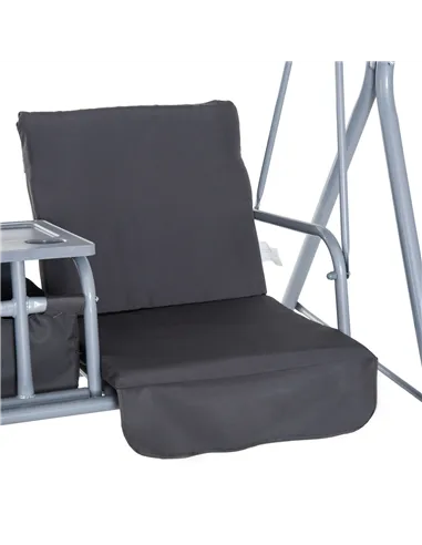 Outsunny Steel Frame 2-Seater  Swing Chair w/ Table Grey