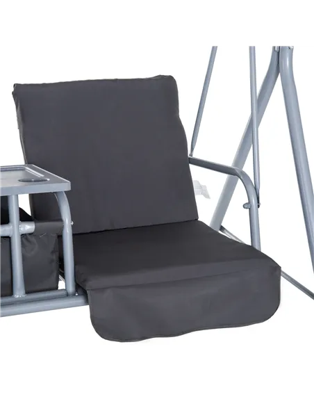 Outsunny Steel Frame 2-Seater  Swing Chair w/ Table Grey