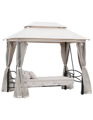 Outsunny 2-in-1 Convertible Gazebo Swing Chair Bed W/Netting, 245Lx165Wx243H cm-Beige/Black