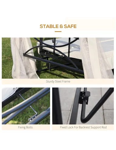 Outsunny 2-in-1 Convertible Gazebo Swing Chair Bed W/Netting, 245Lx165Wx243H cm-Beige/Black