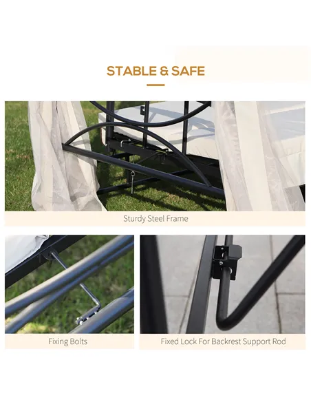 Outsunny 2-in-1 Convertible Gazebo Swing Chair Bed W/Netting, 245Lx165Wx243H cm-Beige/Black