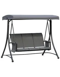 Outsunny 3 Person Outdoor Patio Porch Swing Chair with High Back Design, Side Pouches and Adjustable Canopy, Charcoal Grey
